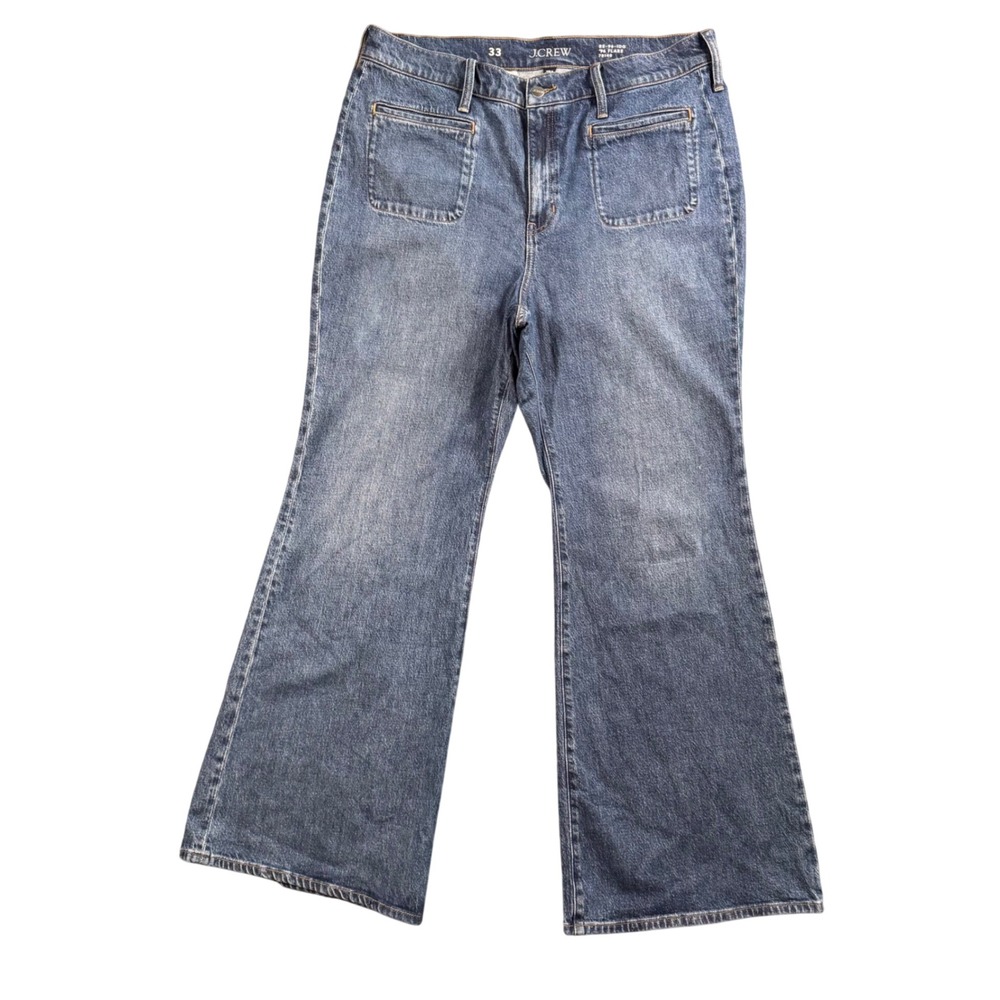 J.Crew Re-Imagined '96 Flare Jeans Women's 33 High Rise Patch Pocket Y2K
